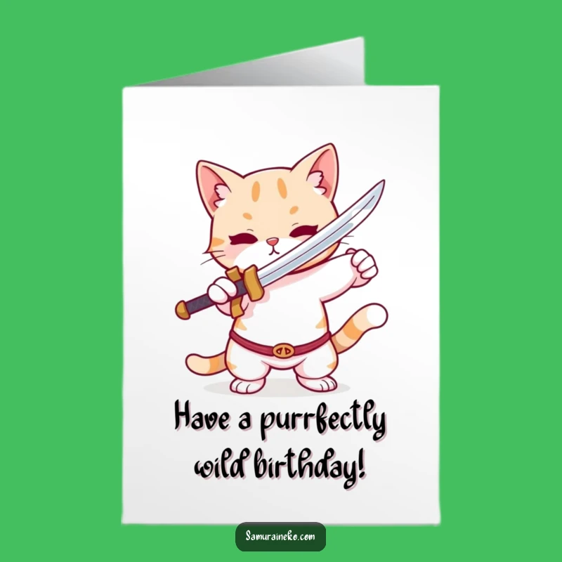 Funny Cat with Sword Free Printable Birthday Card - Playful Downloadable Gift