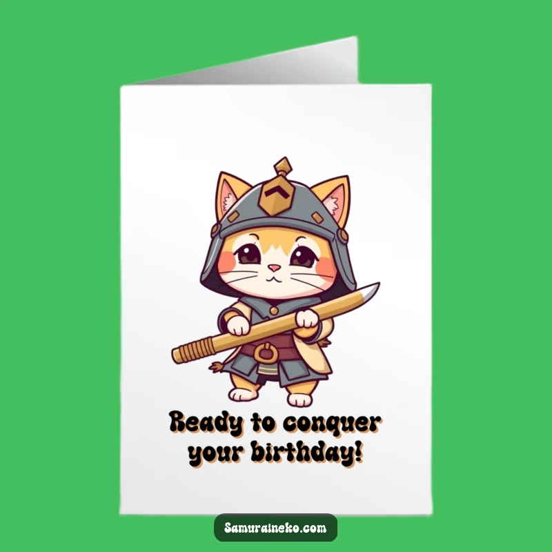 Free Printable Birthday Card: Samurai Cat Warrior - Funny Downloadable Gift