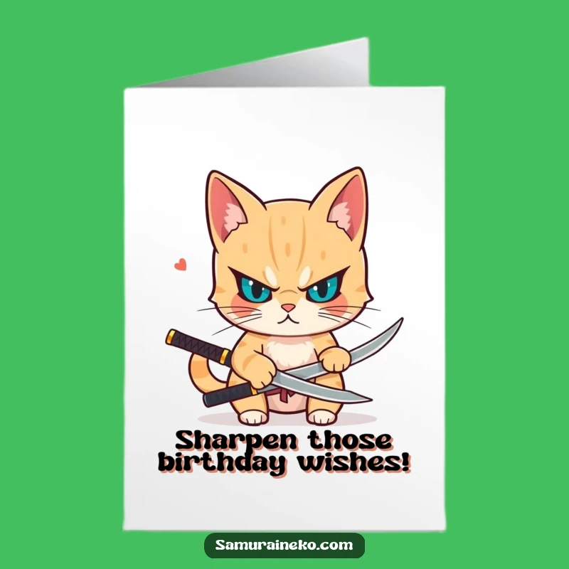 Free Printable Birthday Card: Katana Cat Warrior, Funny Downloadable Gift