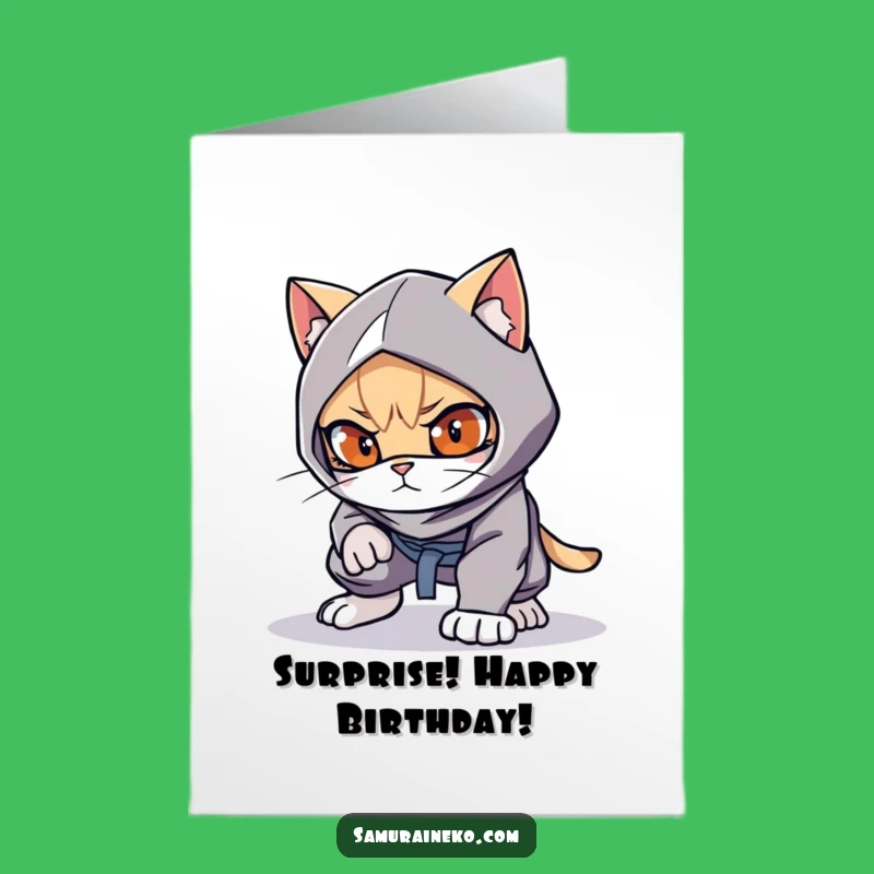 Free Printable Cat Ninja Birthday Card: Funny Downloadable Gift For Stealthy Celebrations