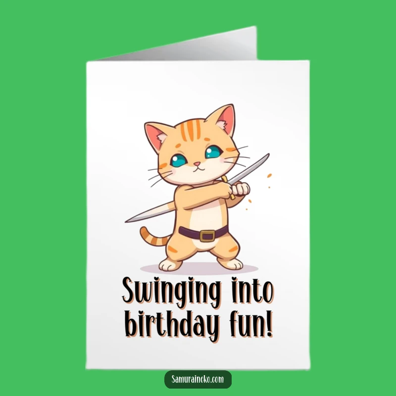 Fiery Free Printable Cat Birthday Card: Sword Sparks - Funny Downloadable!