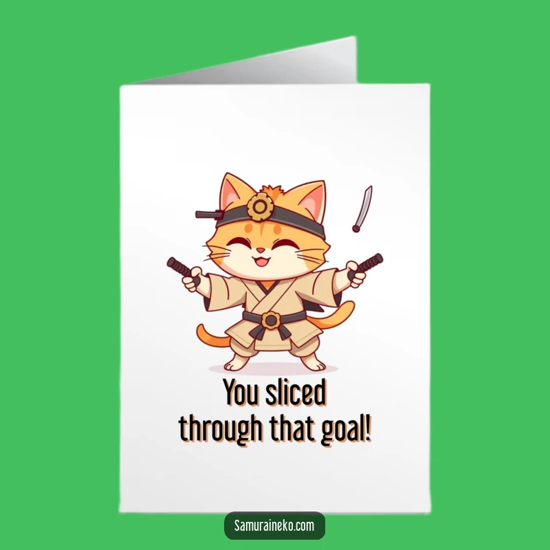 Free Printable Cat Samurai Congrats Card: Hilarious Juggling Katanas Digital Download