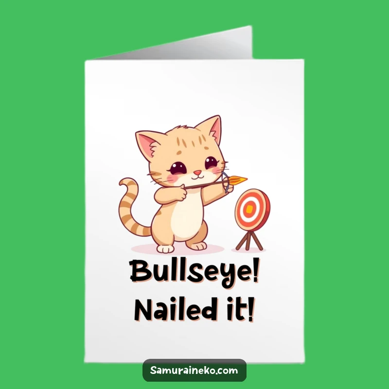 Free Printable Congrats Card: Cat Archer Success - Downloadable Celebration