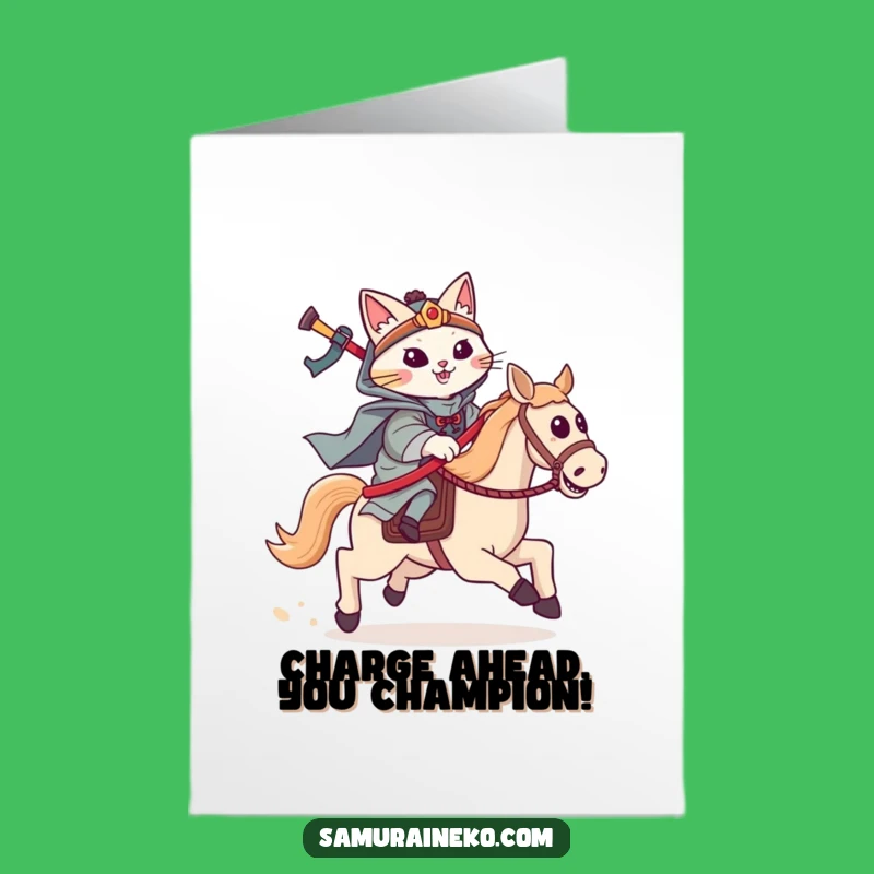 Free Printable Congrats Card: Cat Samurai Hobby Horse, Hilarious Downloadable