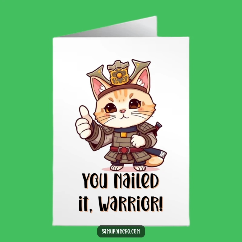 Free Printable Congrats Card: Cat Samurai Thumbs Up, Perfect Downloadable