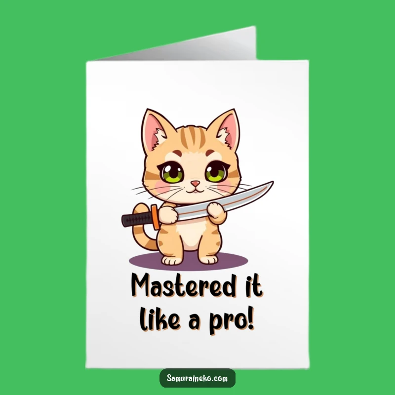 Free Printable Congrats Card: Cat Warrior Wins the Day - Downloadable