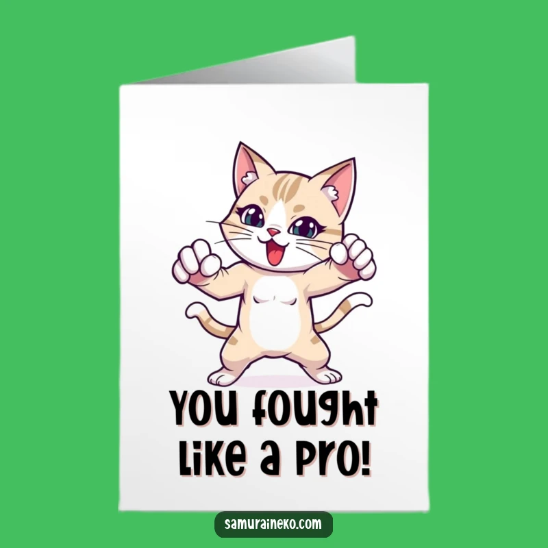 Free Printable Congrats Card: Fighting Cat, Powerful Funny Downloadable Gift