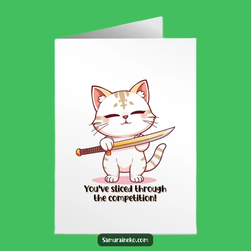 Free Printable Congrats Card: Funny Cat Samurai Sword Ready for Victory!
