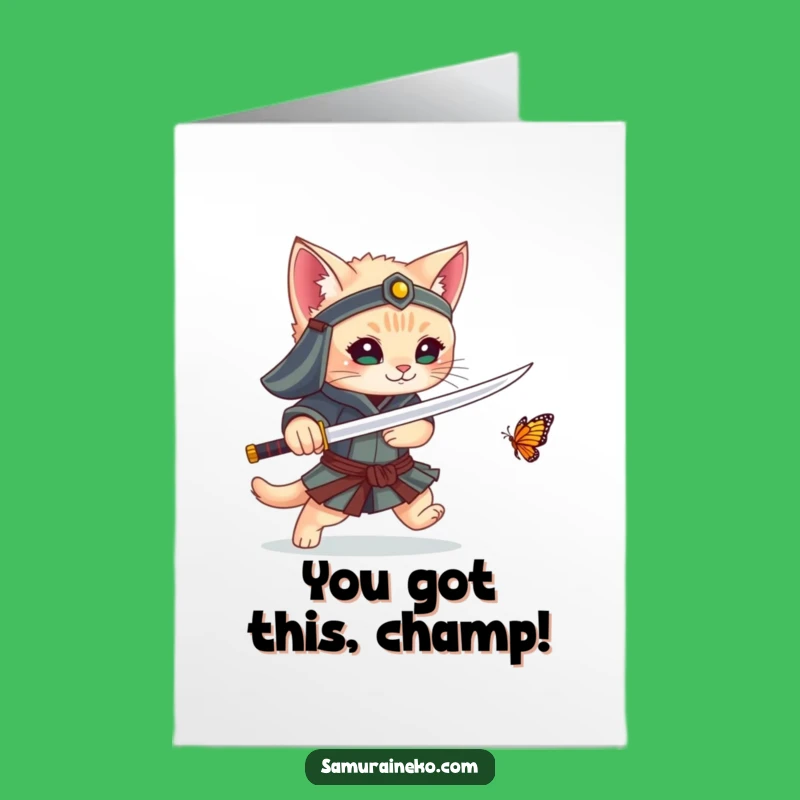 Free Printable Congrats Card: Kitten Samurai's Quest - Funny Downloadable Achievement Gift!