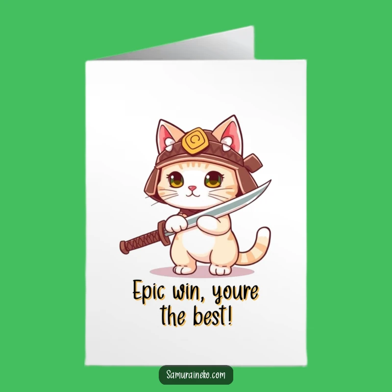 Free Printable Congrats Card: Samurai Cat Honor Bound - Funny Downloadable Gift Greeting