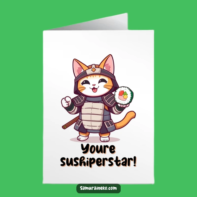 Free Printable Congrats Card: Samurai Sushi Cat, DIY Downloadable for Victories