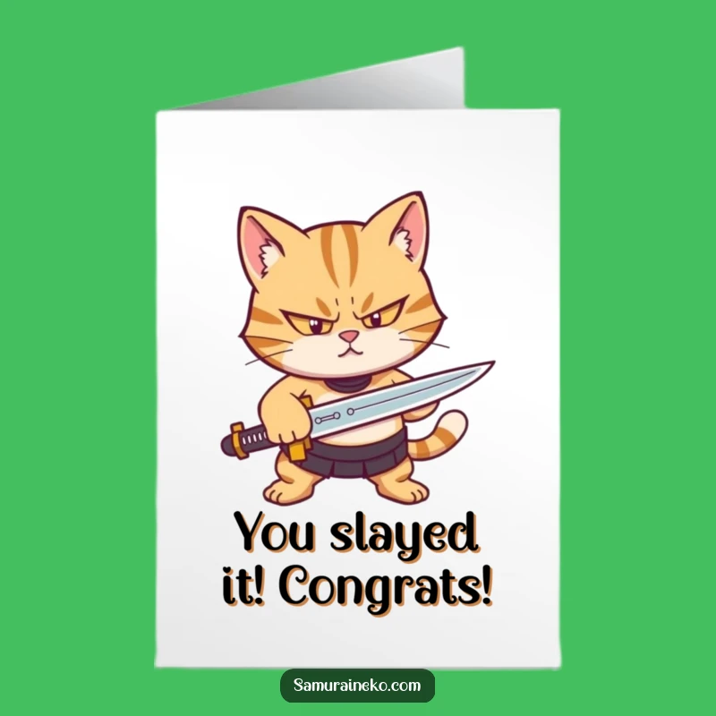 Free Printable Congrats Card: Sword-Sharpener Cat, Hilarious Downloadable Gift for Victories