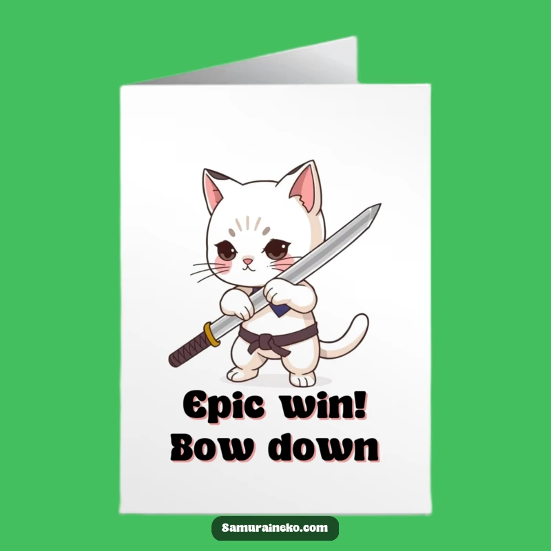 Free Printable Congratulations Card: Epic Cat Warrior - Humorous Downloadable Achievement Gift