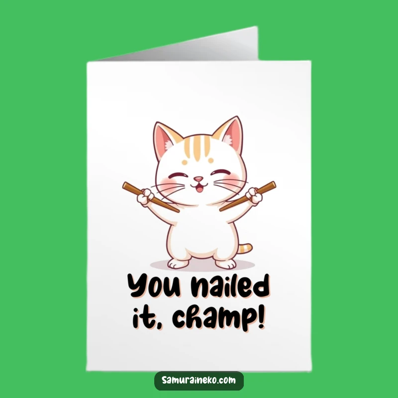 Free Printable Congratulations Card: Epic Chopstick Cat Warrior Humor Downloadable