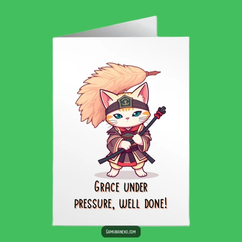 Free Printable Congrats Card: Feather Cat Triumph - Downloadable Celebration