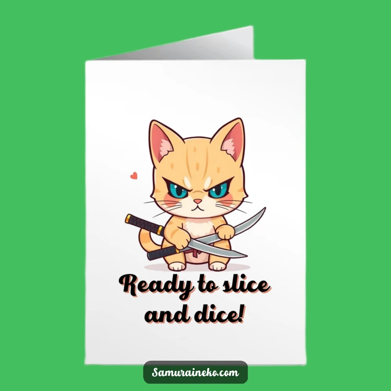 Free Printable Congrats Card: Katana Cat Victory, Humorous Downloadable Gift