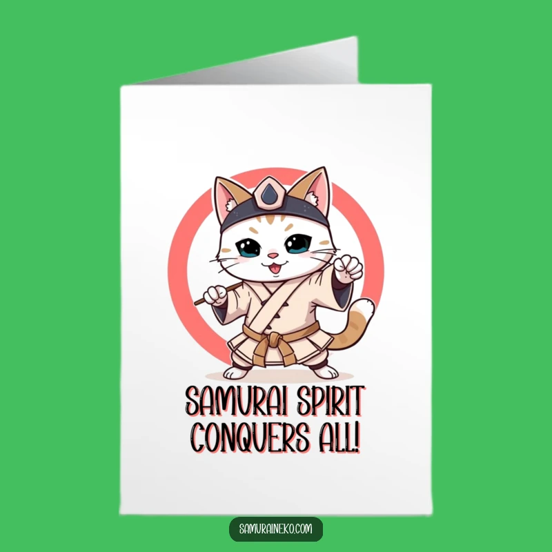 Free Printable Congratulations Card: Victorious Samurai Cat for Your Success - Downloadable