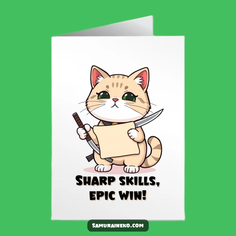Honored Free Printable Cat Card: Katana Scroll Congrats - DIY Downloadable Gift
