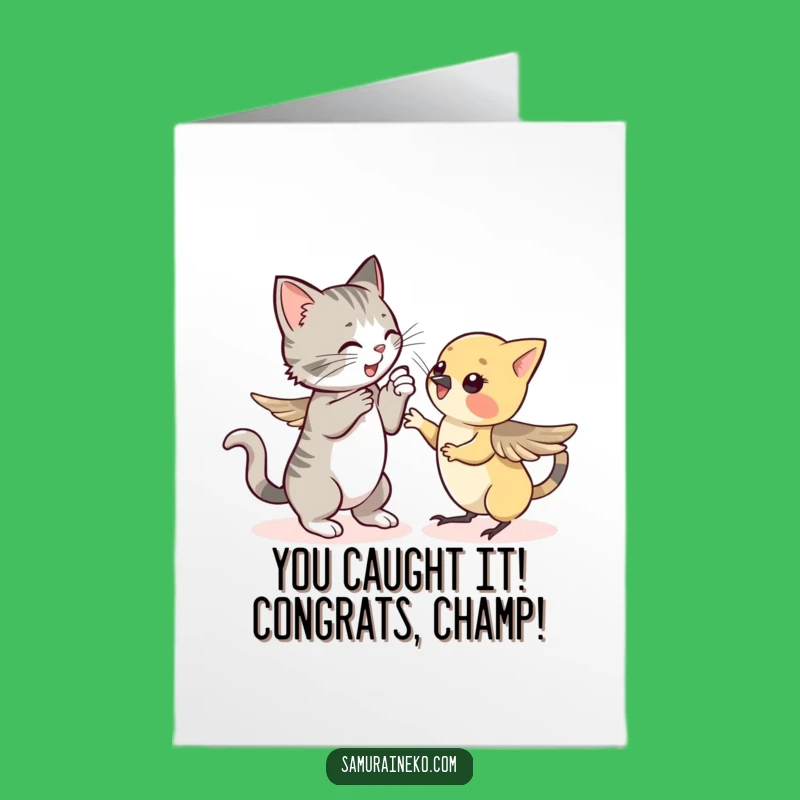 Free Printable Congrats Card: Cat Sparrow Sparring Humorous Downloadable
