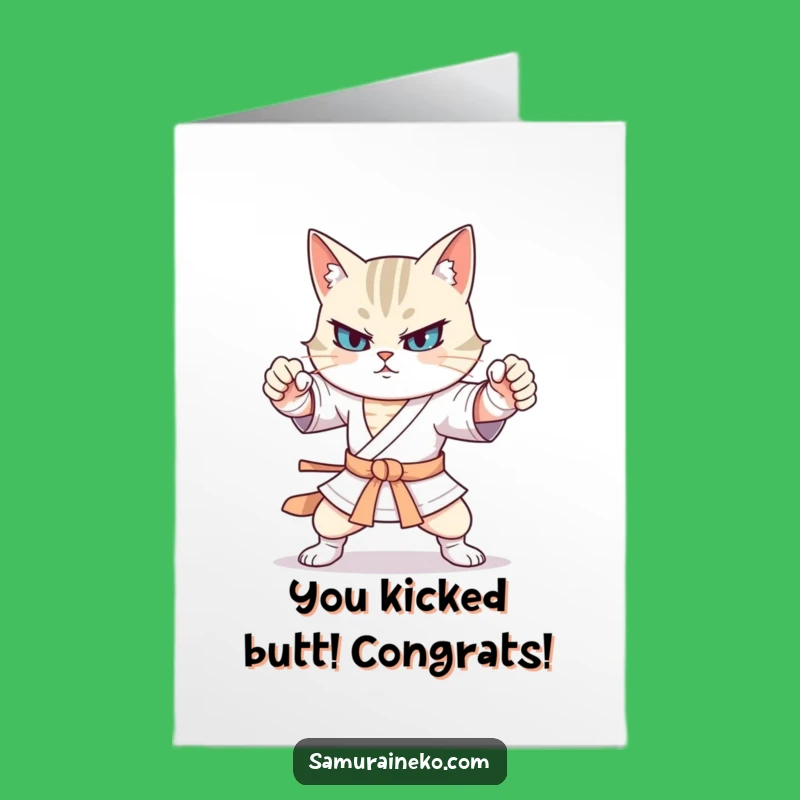 Free Printable Funny Congrats Card: Cat Warrior Victory Moves - Downloadable Gift