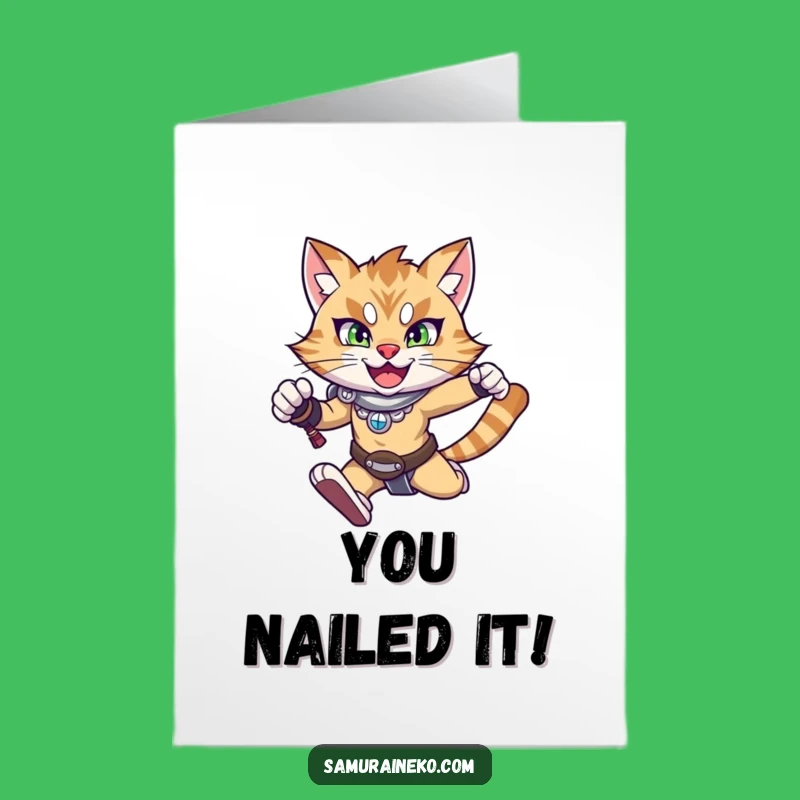 Free Printable Congrats Card: Leaping Warrior Cat, DIY Downloadable for Achievements