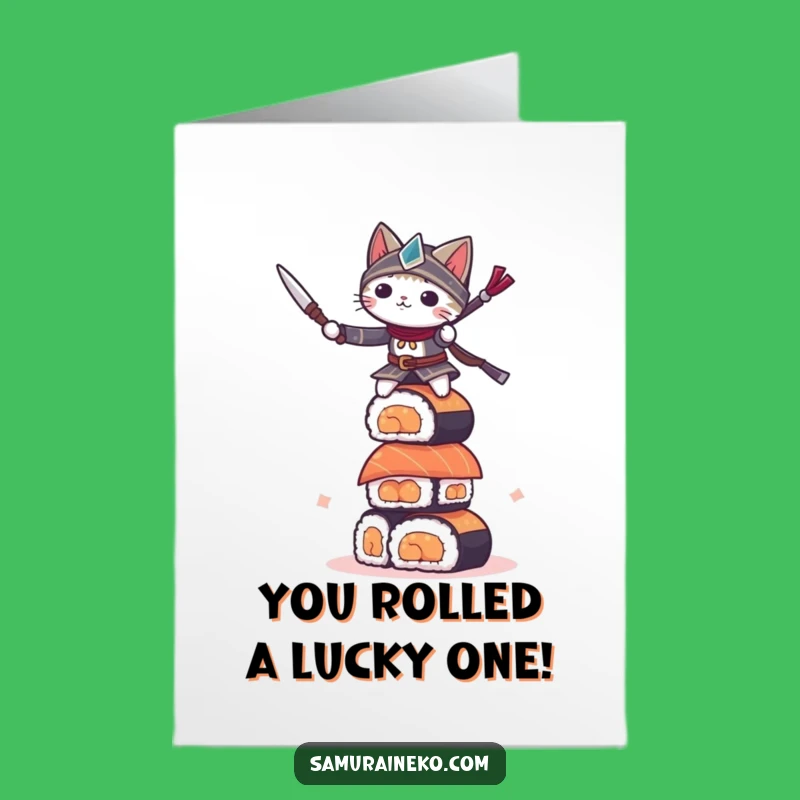 Free Printable Congrats Card: Sushi Cat Balance, Funny Downloadable Gift