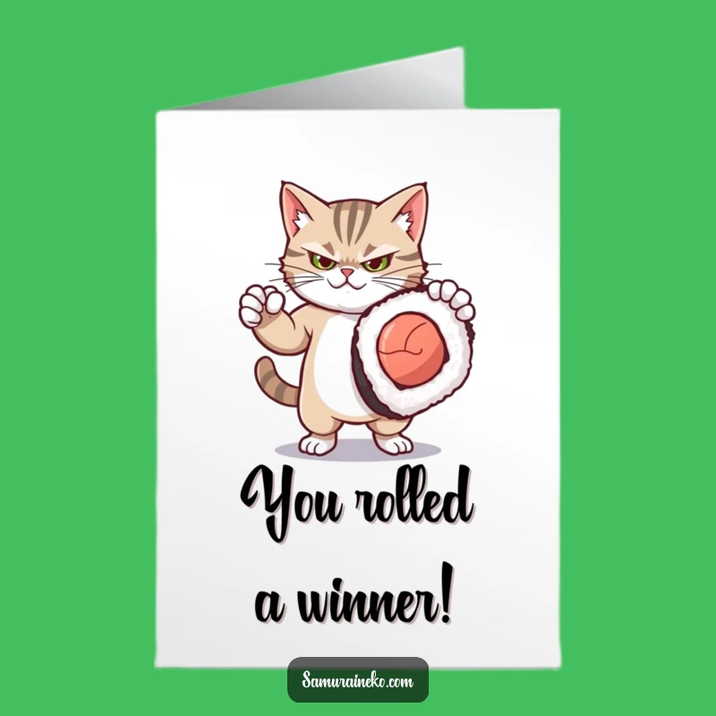 Free Printable Congrats Card: Fierce Kitty Sushi Triumph Downloadable