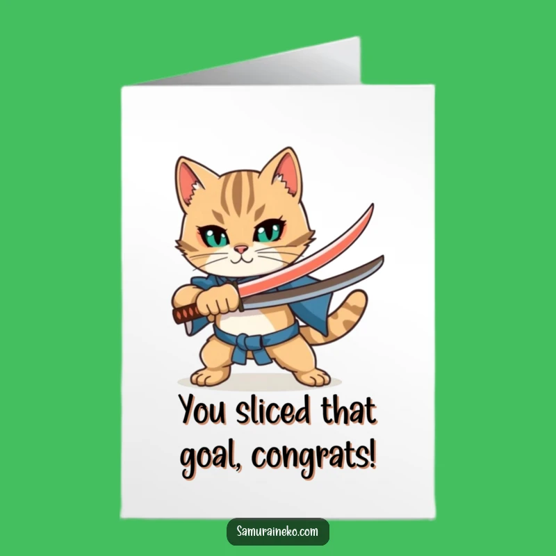 Free Printable Congratulations Card: Awesome Cat Samurai for Your Big Win - Downloadable