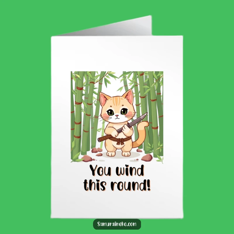 Free Printable Congrats Card: Epic Samurai Cat Victorious, Downloadable Greeting