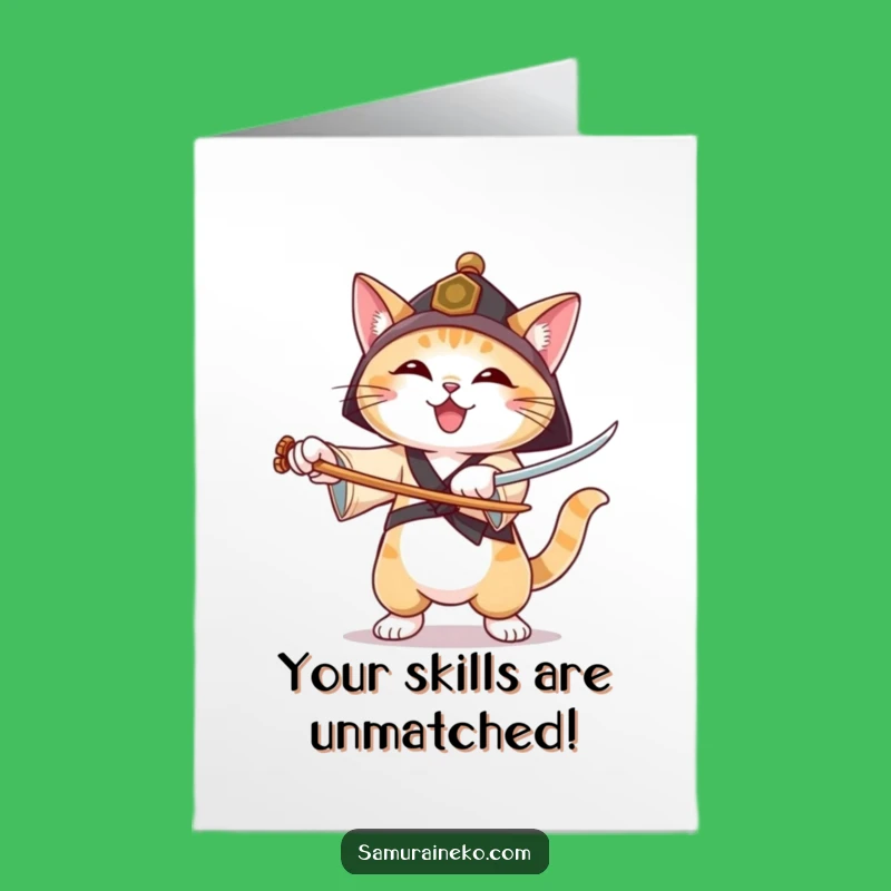 Free Printable Congrats Card: Skilled Ronin Cat, Masterful Moves, Downloadable Gift