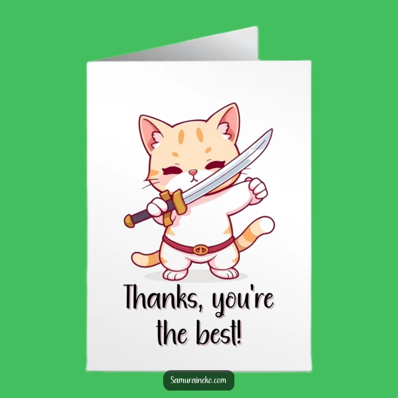 Charming Cat Sword Free Printable Thank You Card - Cute Downloadable Gift