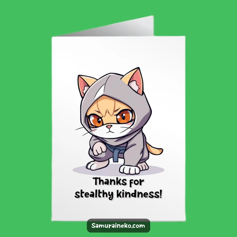Free Printable Cat Ninja Thank You Card: Funny Downloadable Gift For A Quiet Appreciation