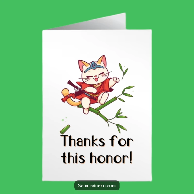 Free Printable Cat Samurai Thank You Card: Funny Downloadable Gift For A Cultured Thanks