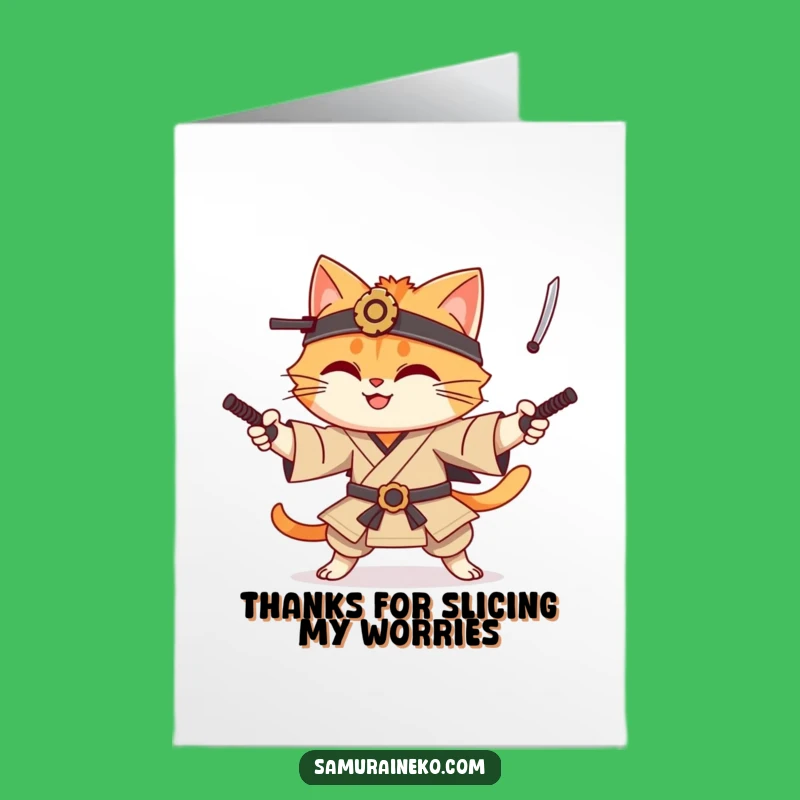 Free Printable Cat Samurai Thank You Card: Funny Katanas Juggling Digital Download