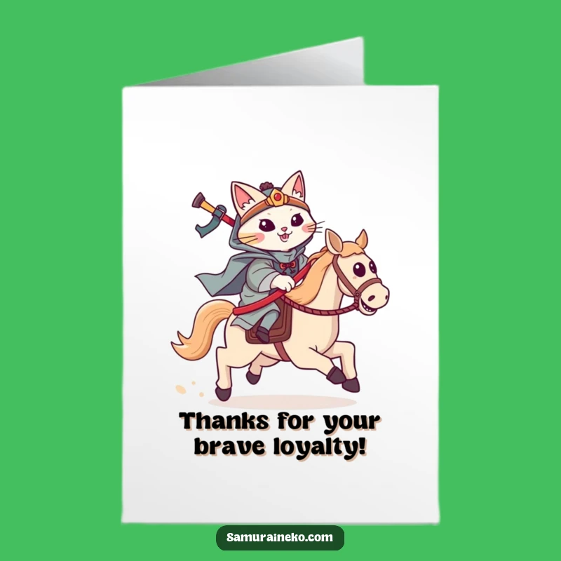 Free Printable Thank You Card: Cat Samurai Hobby Horse, Amusing Downloadable
