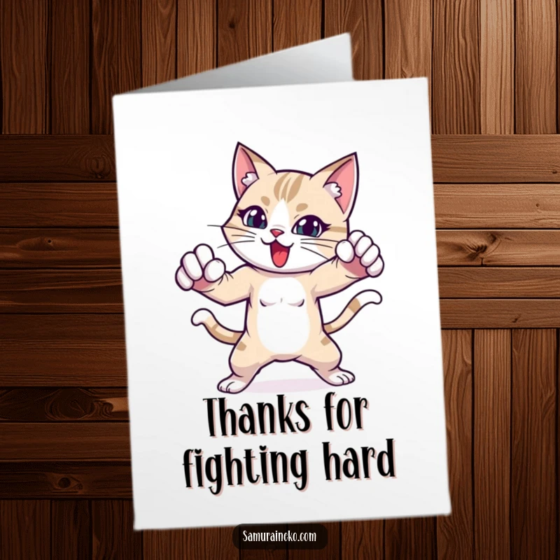 Funny Free Printable Thank You Card: A cat character in a dynamic pose, ready to deliver thanks.
