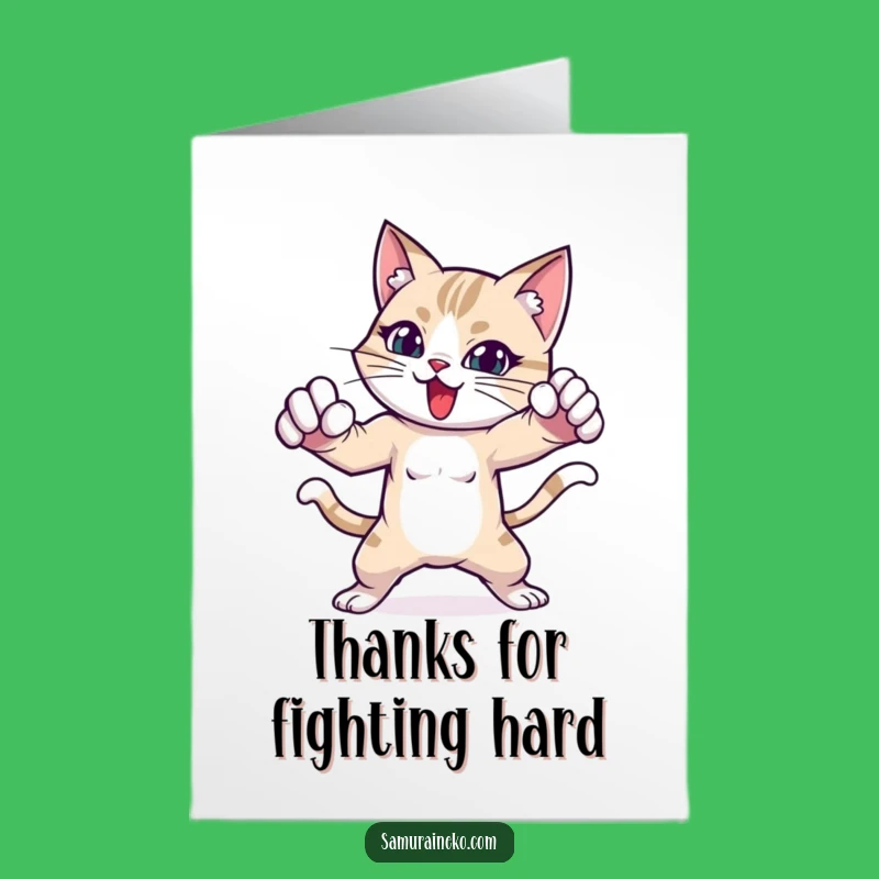 Free Printable Thank You Card: Fighting Cat, Bold Funny Downloadable Gift