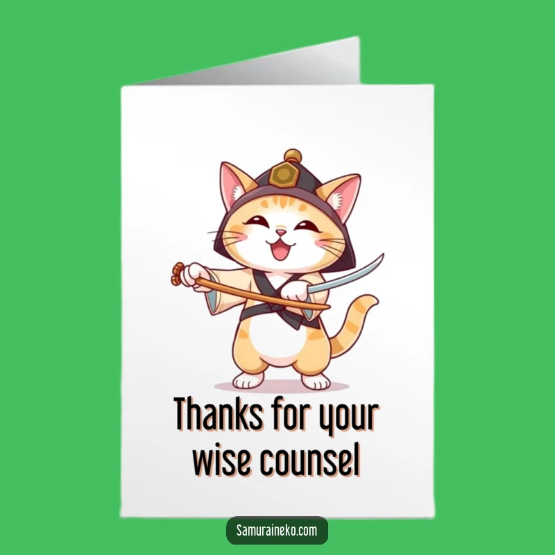 Free Printable Thank You Card: Grateful Ronin Cat, Skillful Thanks, Downloadable Gift