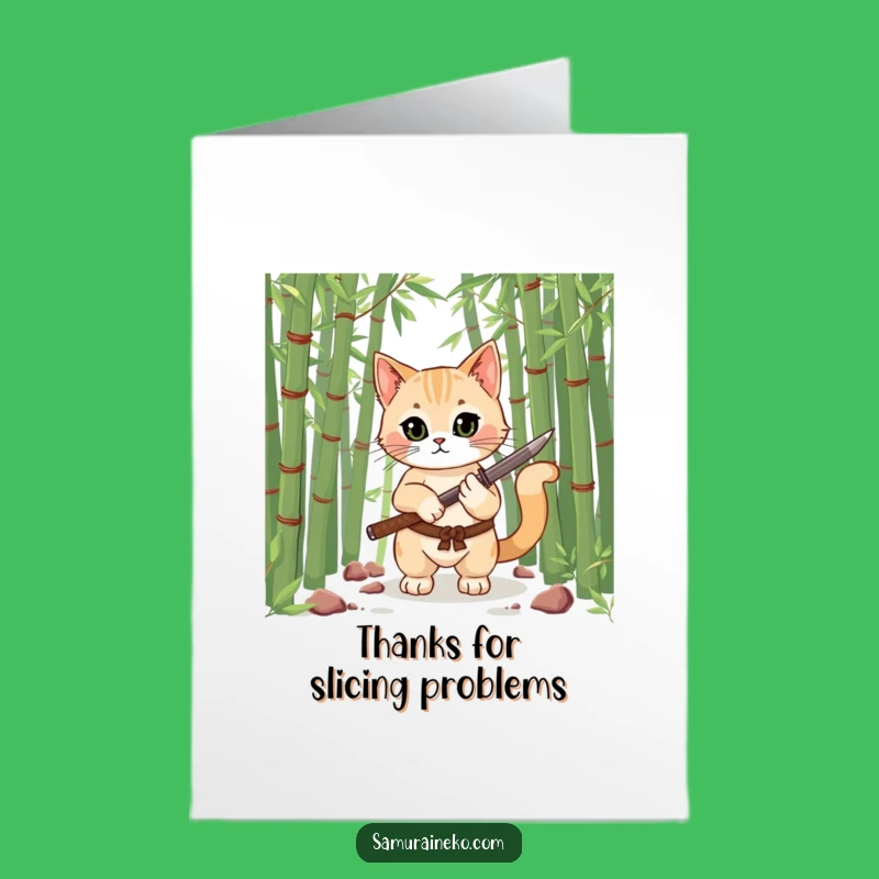Free Printable Thank You Card: Grateful Samurai Cat, Downloadable Greeting