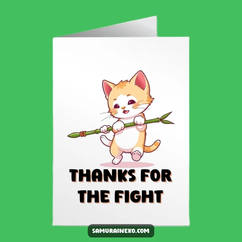 Free Printable Thank You Card: Mischievous Kitten Spear Funny Downloadable Gift