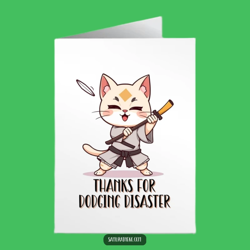 Free Printable Thank You Card: Samurai Cat Dodge, Funny Downloadable