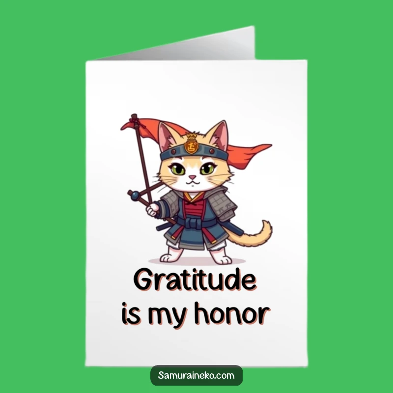 Free Printable Samurai Cat Thank You Card - Funny Downloadable Gift for Appreciation