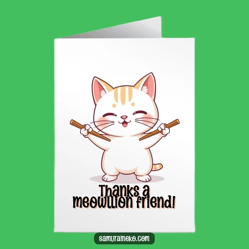 Free Printable Thank You Card: Witty Cat Chopstick Hero Humorous Downloadable