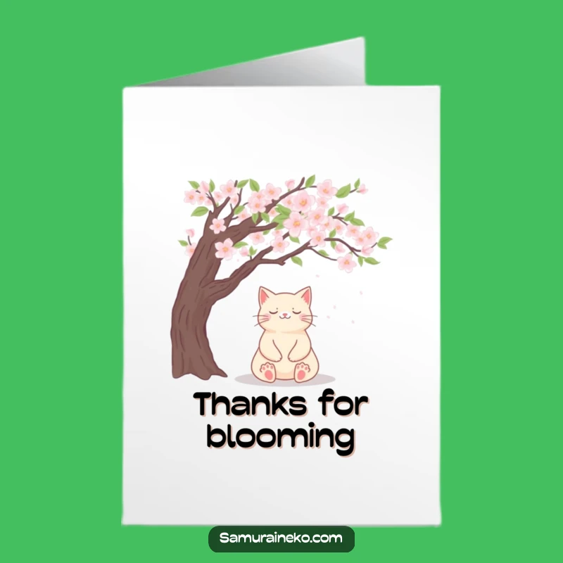 Free Printable Thank You Card: Zen Cat Blossom, Gentle Funny Downloadable Gift