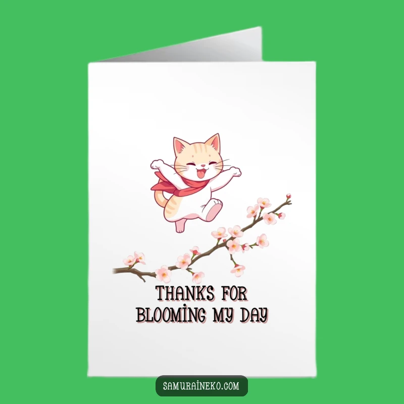Free Printable Thank You Card: Cat Leaps Blossoms for Your Thanks Downloadable Gift