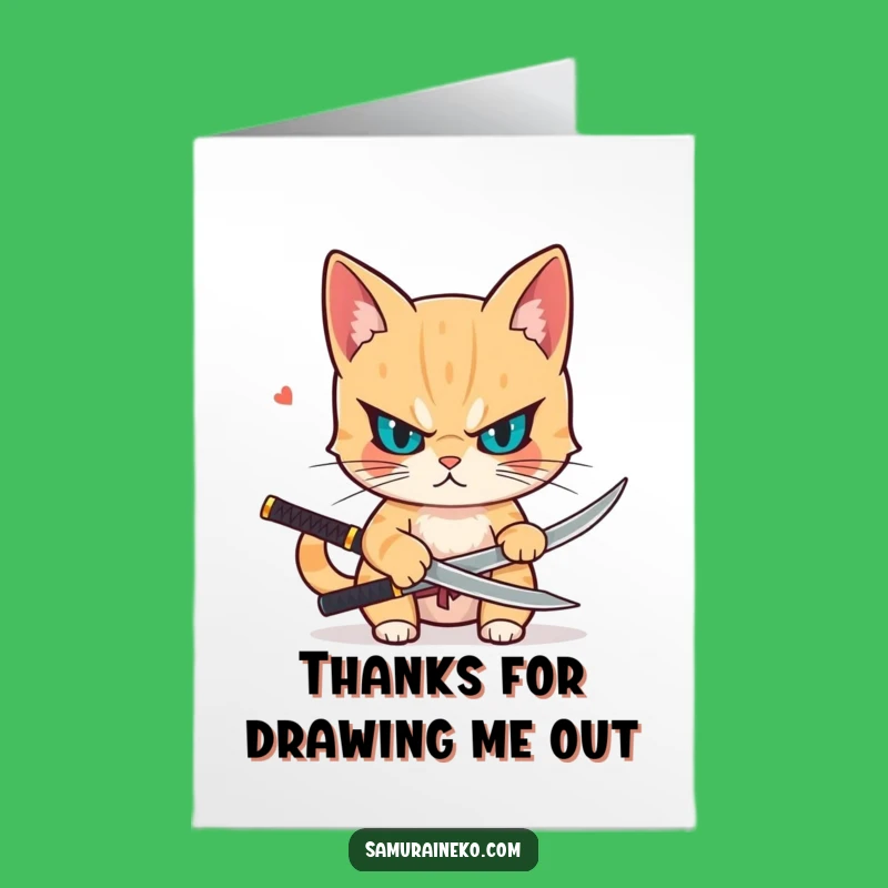 Free Printable Thank You Card: Katana Cat Focus, Humorous Downloadable Gift