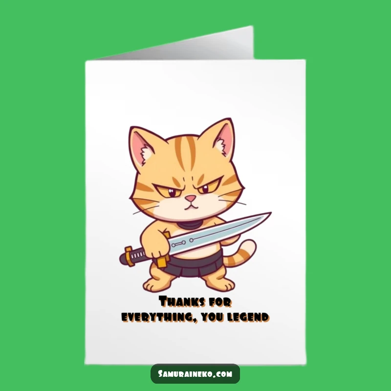 Free Printable Thank You Card: Fierce Cat With Sword, Unique DIY Gift of Gratitude