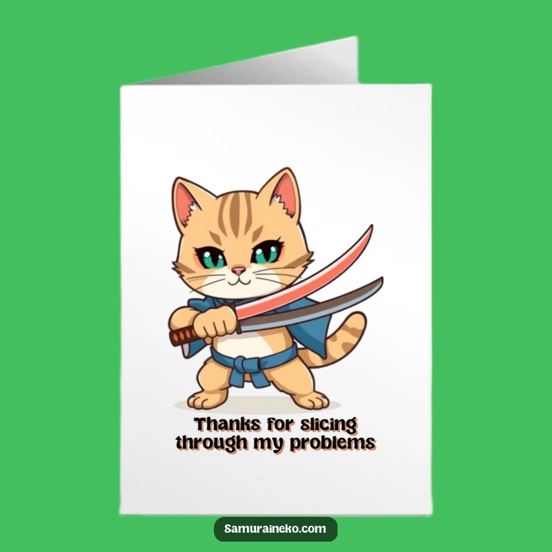 Free Printable Thank You Card: Grateful Cat Samurai Says Thanks - Downloadable