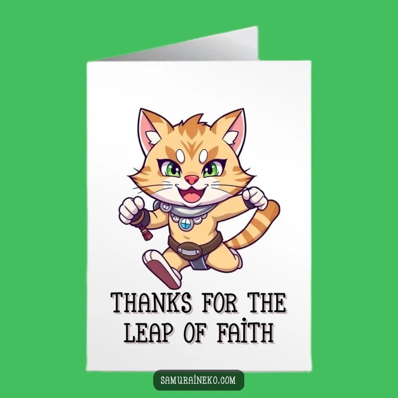 Free Printable Thank You Card: Leaping Warrior Cat, DIY Downloadable for Gratitude