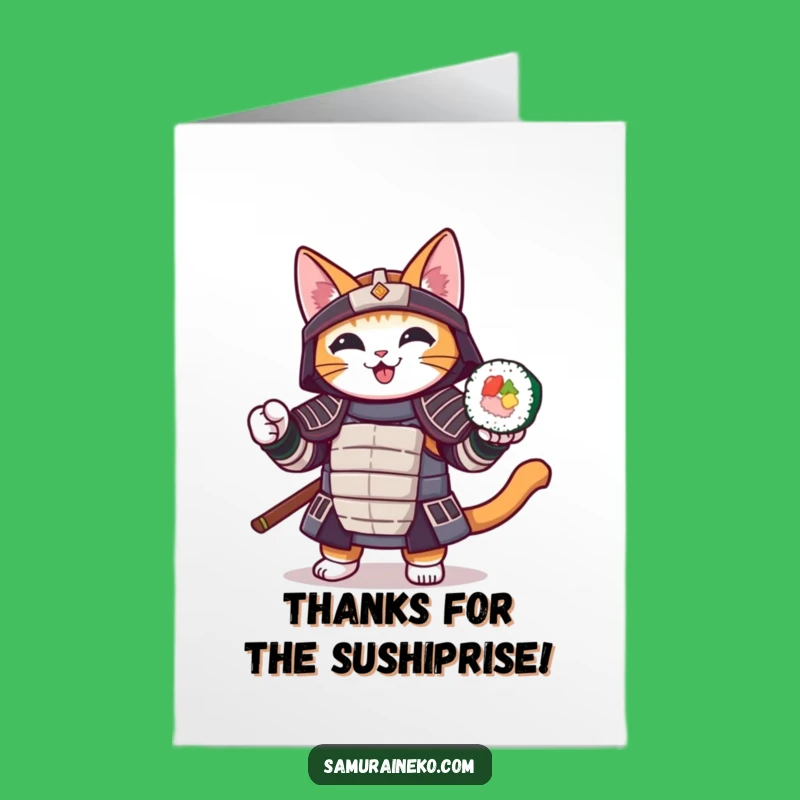Free Printable Thank You Card: Samurai Sushi Cat, DIY Downloadable for Gratitude
